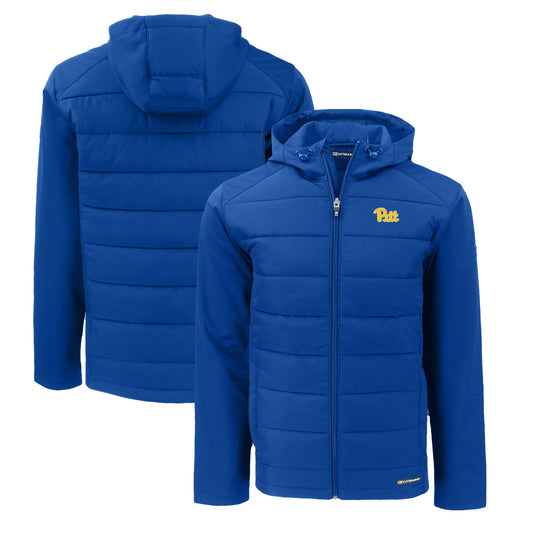 Men's Cutter & Buck Royal Pitt Panthers Evoke Hybrid Eco Softshell Recycled Full-Zip Hoodie