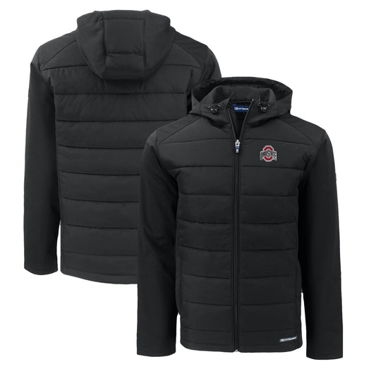 Men's Cutter & Buck  Black Ohio State Buckeyes Primary Logo Evoke Hybrid Eco Softshell Recycled Full-Zip Hoodie