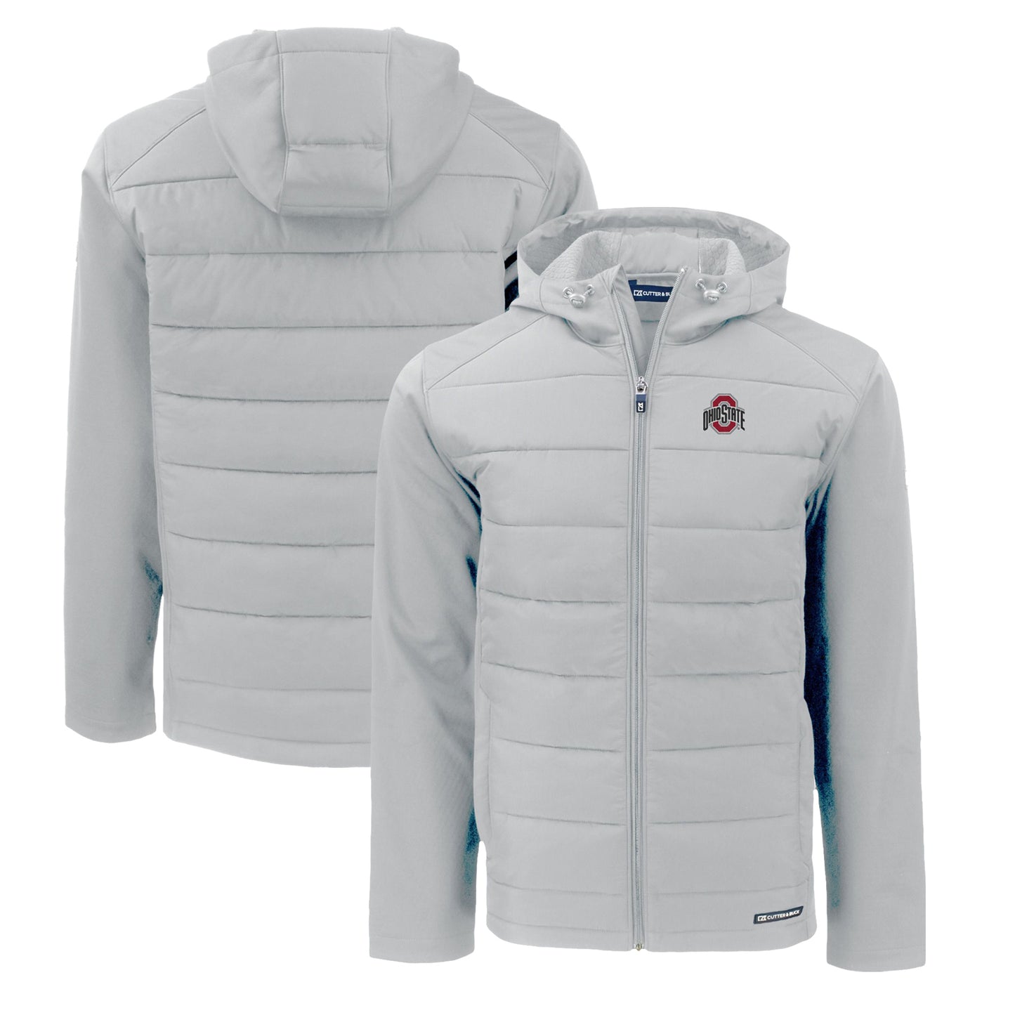Men's Cutter & Buck  Gray Ohio State Buckeyes Evoke Hybrid Eco Softshell Recycled Full-Zip Hoodie