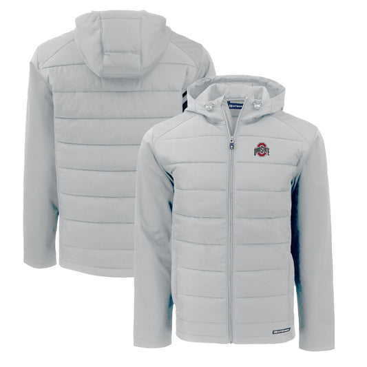 Men's Cutter & Buck  Gray Ohio State Buckeyes Evoke Hybrid Eco Softshell Recycled Full-Zip Hoodie