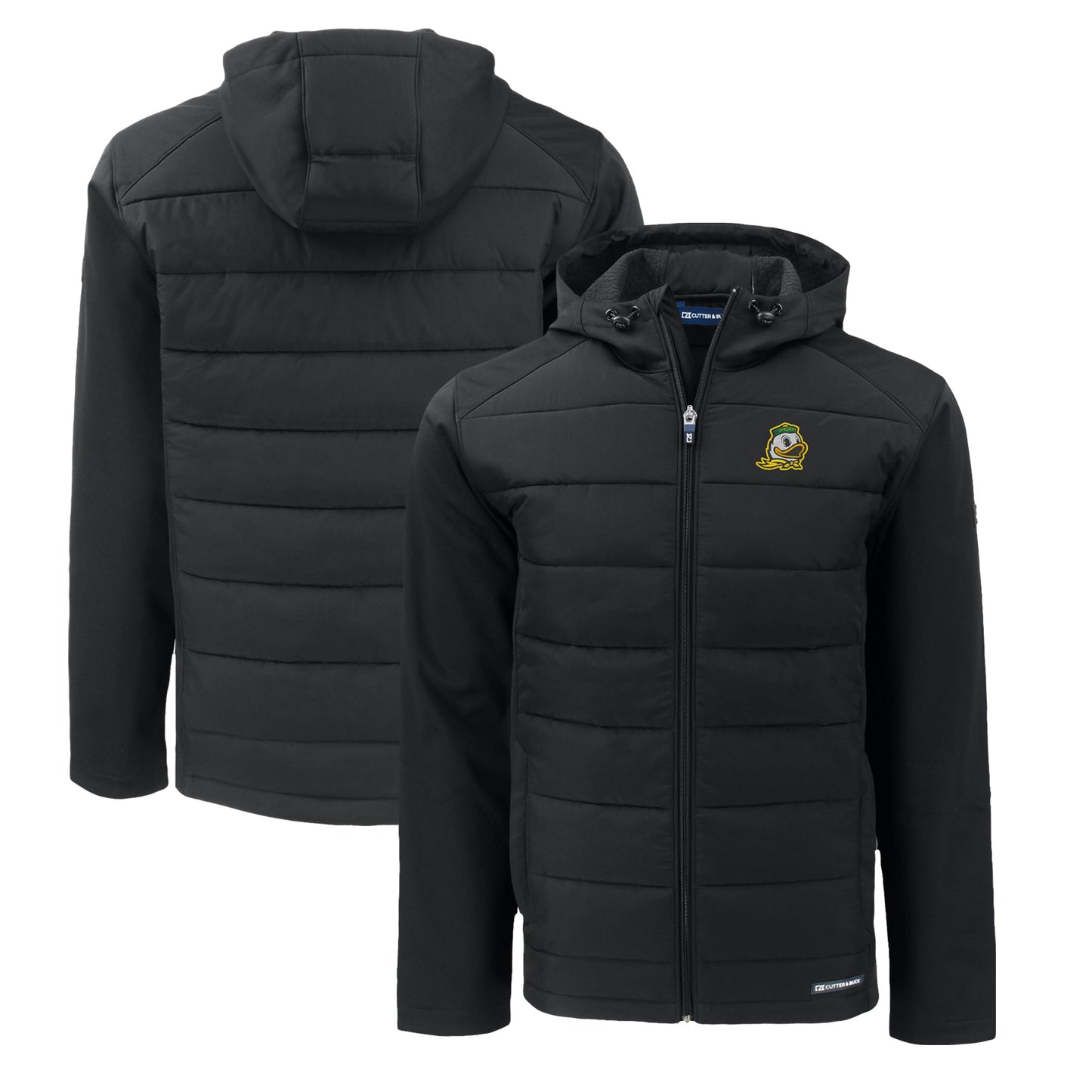 Men's Cutter & Buck  Black Oregon Ducks Evoke Hybrid Eco Softshell Recycled Full-Zip Hoodie