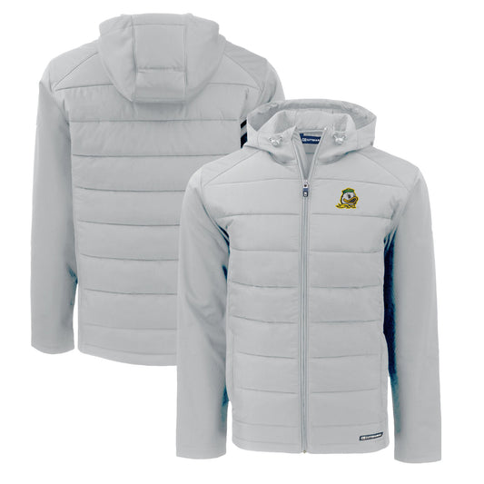 Men's Cutter & Buck  Gray Oregon Ducks Evoke Hybrid Eco Softshell Recycled Full-Zip Hoodie