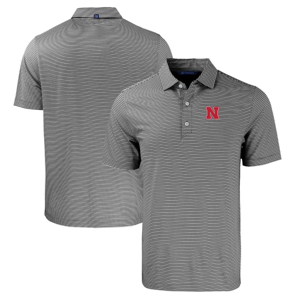Men's Cutter & Buck  Black/White Nebraska Huskers Forge Eco Double Stripe Stretch Recycled Polo