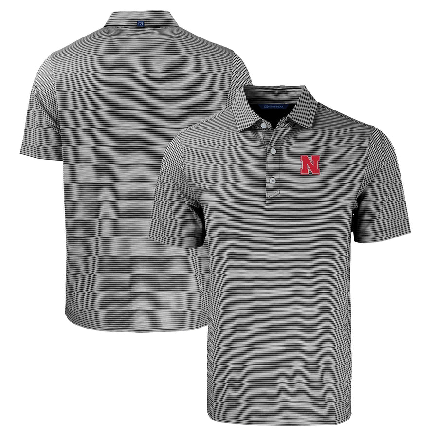 Men's Cutter & Buck  Black/White Nebraska Huskers Forge Eco Double Stripe Stretch Recycled Polo