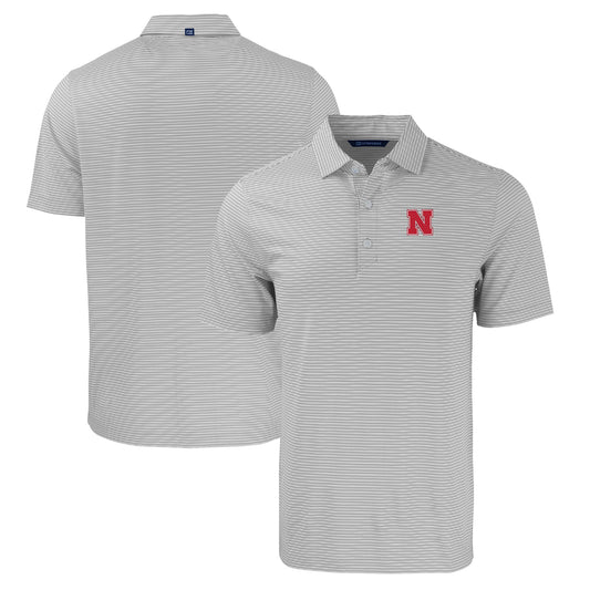 Men's Cutter & Buck  Gray/White Nebraska Huskers Forge Eco Double Stripe Stretch Recycled Polo