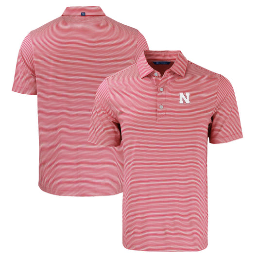 Men's Cutter & Buck Scarlet/White Nebraska Huskers Forge Eco Double Stripe Stretch Recycled Polo