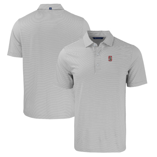 Men's Cutter & Buck  Gray/White Stanford Cardinal Forge Eco Double Stripe Stretch Recycled Polo