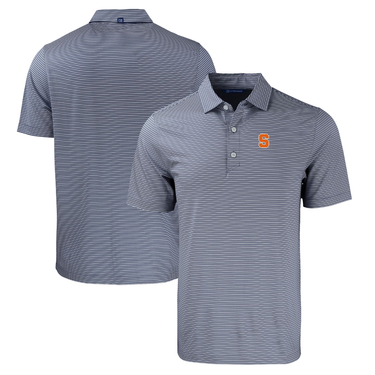 Men's Cutter & Buck  Navy/White Syracuse Orange Forge Eco Double Stripe Stretch Recycled Polo