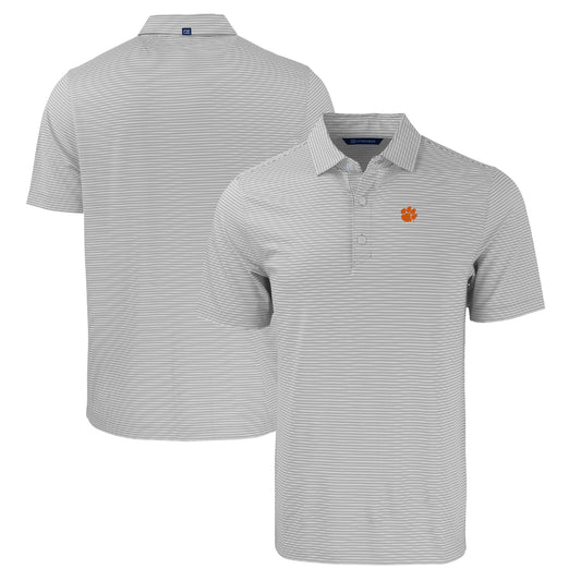 Men's Cutter & Buck  Gray/White Clemson Tigers Forge Eco Double Stripe Stretch Recycled Polo