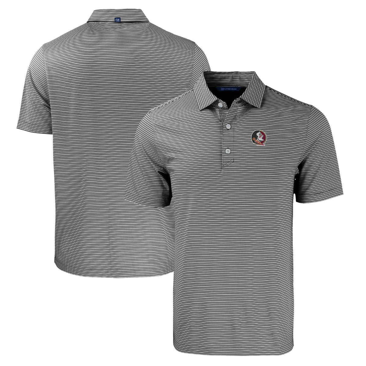Men's Cutter & Buck  Black/White Florida State Seminoles Forge Eco Double Stripe Stretch Recycled Polo