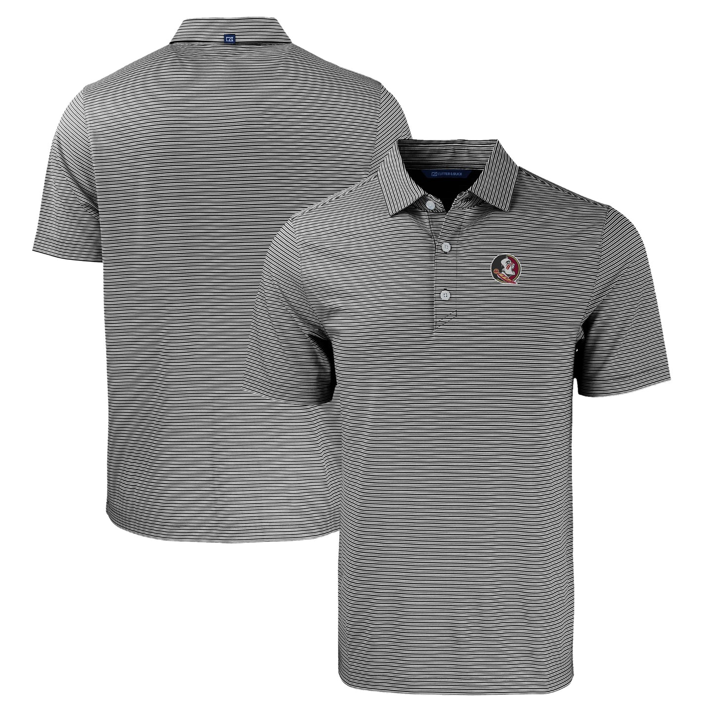Men's Cutter & Buck  Black/White Florida State Seminoles Forge Eco Double Stripe Stretch Recycled Polo