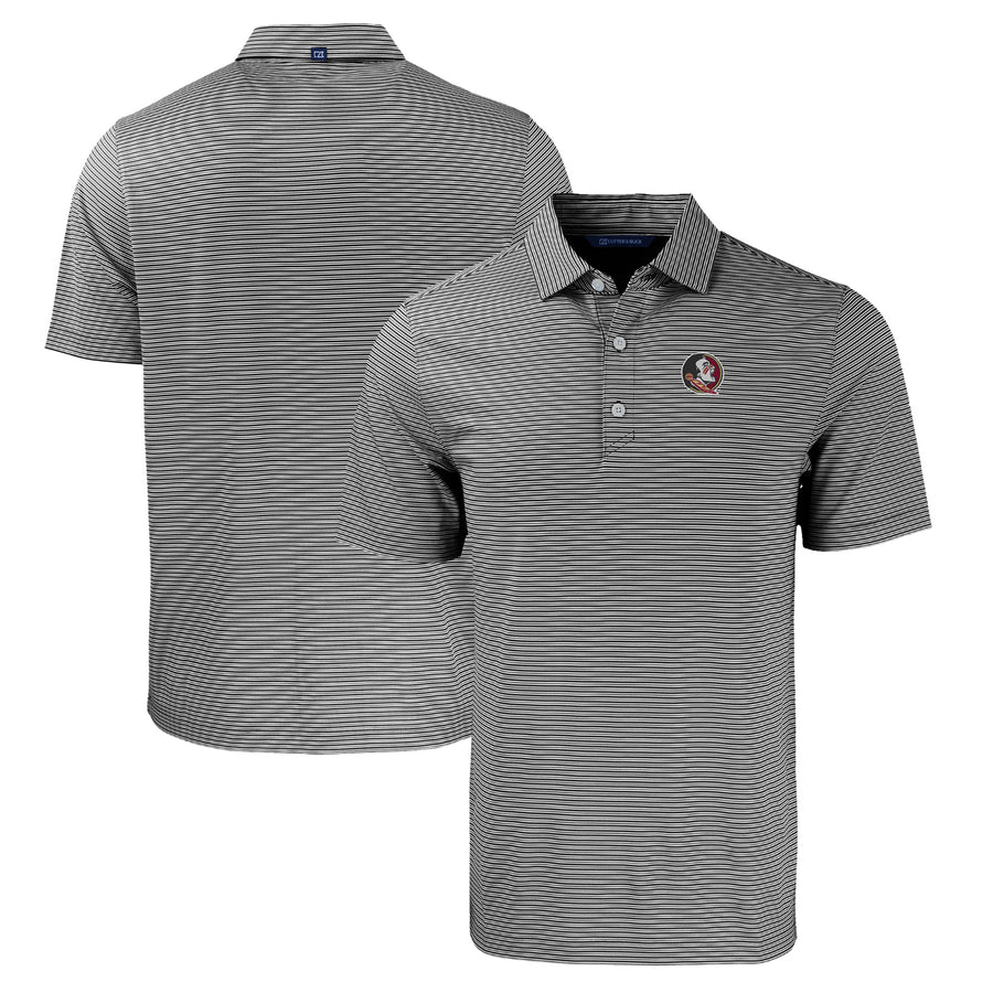 Men's Cutter & Buck  Black/White Florida State Seminoles Forge Eco Double Stripe Stretch Recycled Polo