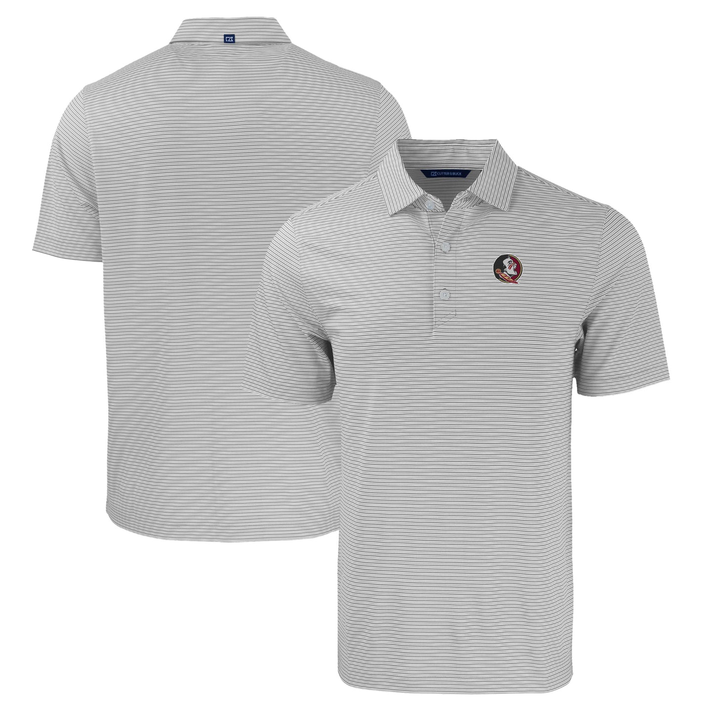 Men's Cutter & Buck  Gray/White Florida State Seminoles Forge Eco Double Stripe Stretch Recycled Polo