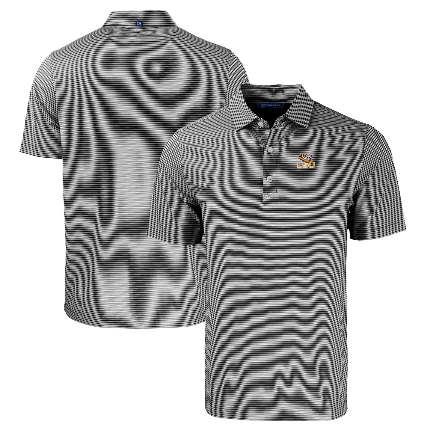 Men's Cutter & Buck  Black/White LSU Tigers Forge Eco Double Stripe Stretch Recycled Polo