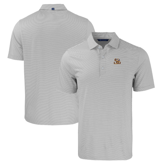 Men's Cutter & Buck  Gray/White LSU Tigers Forge Eco Double Stripe Stretch Recycled Polo