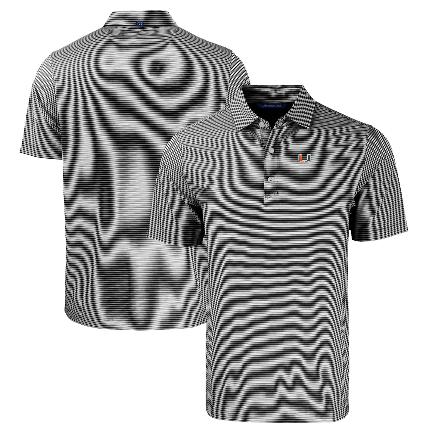 Men's Cutter & Buck  Black/White Miami Hurricanes Forge Eco Double Stripe Stretch Recycled Polo