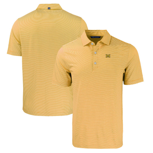 Men's Cutter & Buck  Gold/White Michigan Wolverines Forge Eco Double Stripe Stretch Recycled Polo