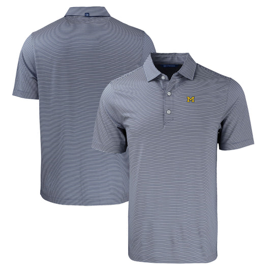 Men's Cutter & Buck  Navy/White Michigan Wolverines Forge Eco Double Stripe Stretch Recycled Polo
