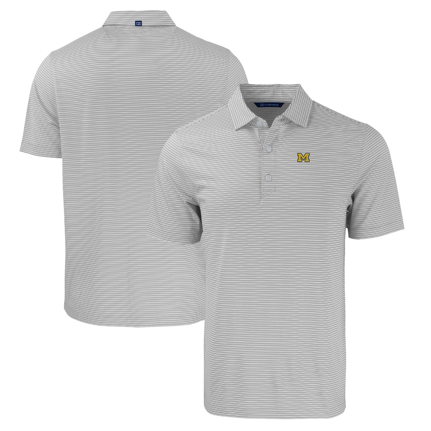 Men's Cutter & Buck  Gray/White Michigan Wolverines Forge Eco Double Stripe Stretch Recycled Polo