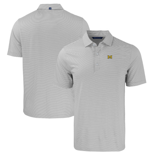 Men's Cutter & Buck  Gray/White Michigan Wolverines Forge Eco Double Stripe Stretch Recycled Polo