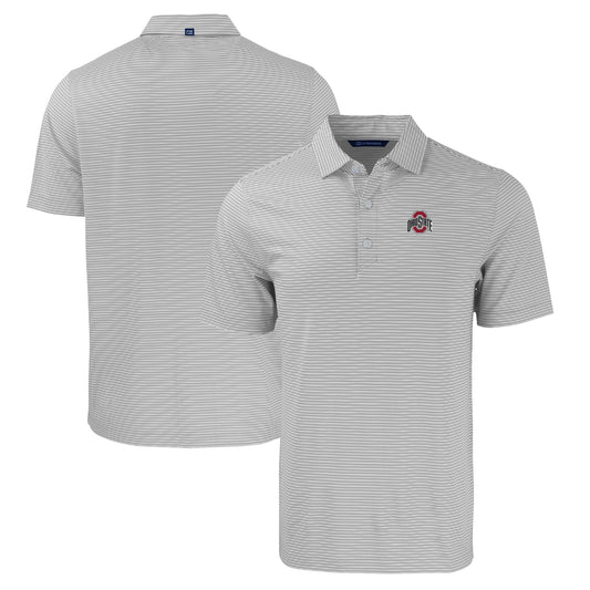 Men's Cutter & Buck Gray/White Ohio State Buckeyes Primary Logo Forge Eco Double Stripe Stretch Recycled Polo