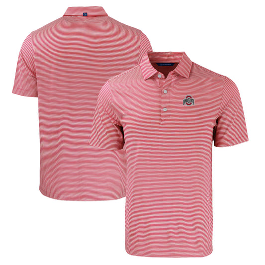 Men's Cutter & Buck  Scarlet/White Ohio State Buckeyes Primary Logo Forge Eco Double Stripe Stretch Recycled Polo