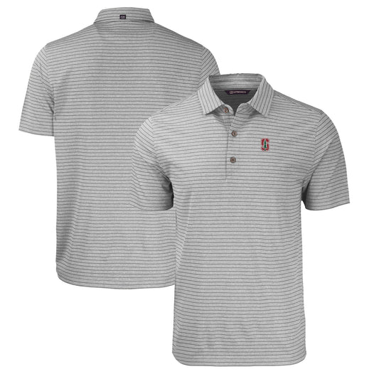 Men's Cutter & Buck Heather Gray Stanford Cardinal Forge Primary Logo Eco Heathered Stripe Stretch Recycled Polo
