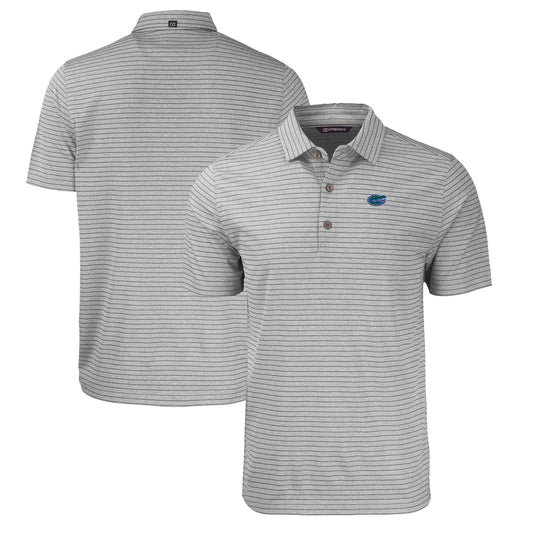 Men's Cutter & Buck  Heather Gray Florida Gators Forge Eco Heathered Stripe Stretch Recycled Polo