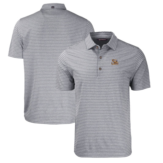 Men's Cutter & Buck  Heather Black LSU Tigers Forge Eco Heathered Stripe Stretch Recycled Polo