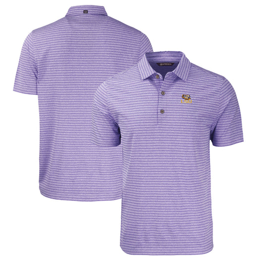 Men's Cutter & Buck  Heather Purple LSU Tigers Forge Eco Heathered Stripe Stretch Recycled Polo