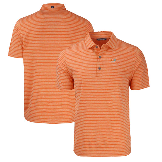 Men's Cutter & Buck  Heather Orange Miami Hurricanes Forge Eco Heathered Stripe Stretch Recycled Polo