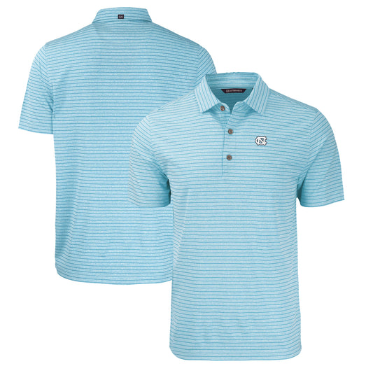 Men's Cutter & Buck  Heather Powder Blue North Carolina Tar Heels Forge Eco Heathered Stripe Stretch Recycled Polo