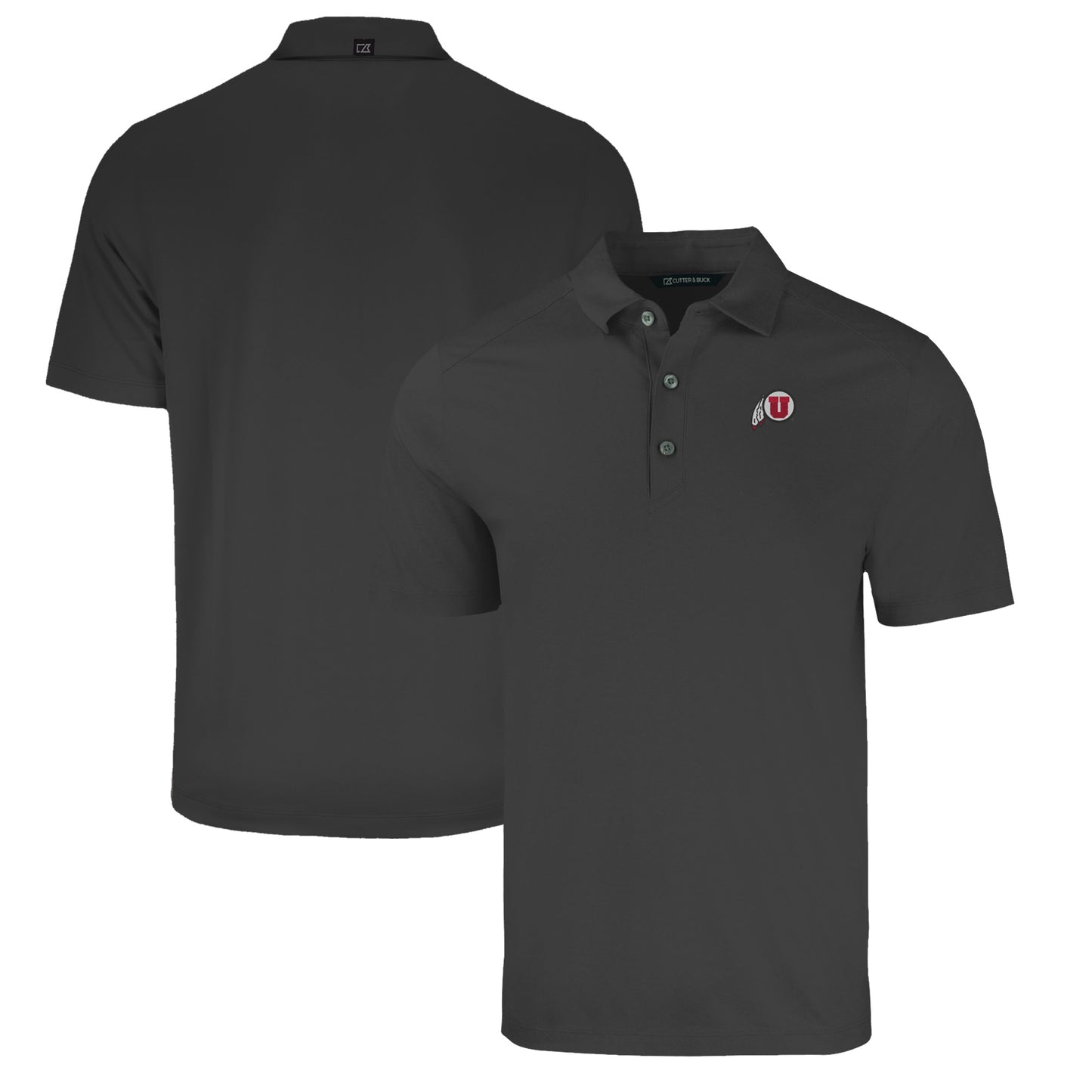 Men's Cutter & Buck Heather Black Utah Utes Forge Eco Stretch Recycled Polo