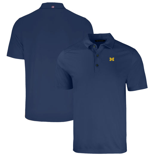 Men's Cutter & Buck Heather Navy Michigan Wolverines Forge Eco Stretch Recycled Polo