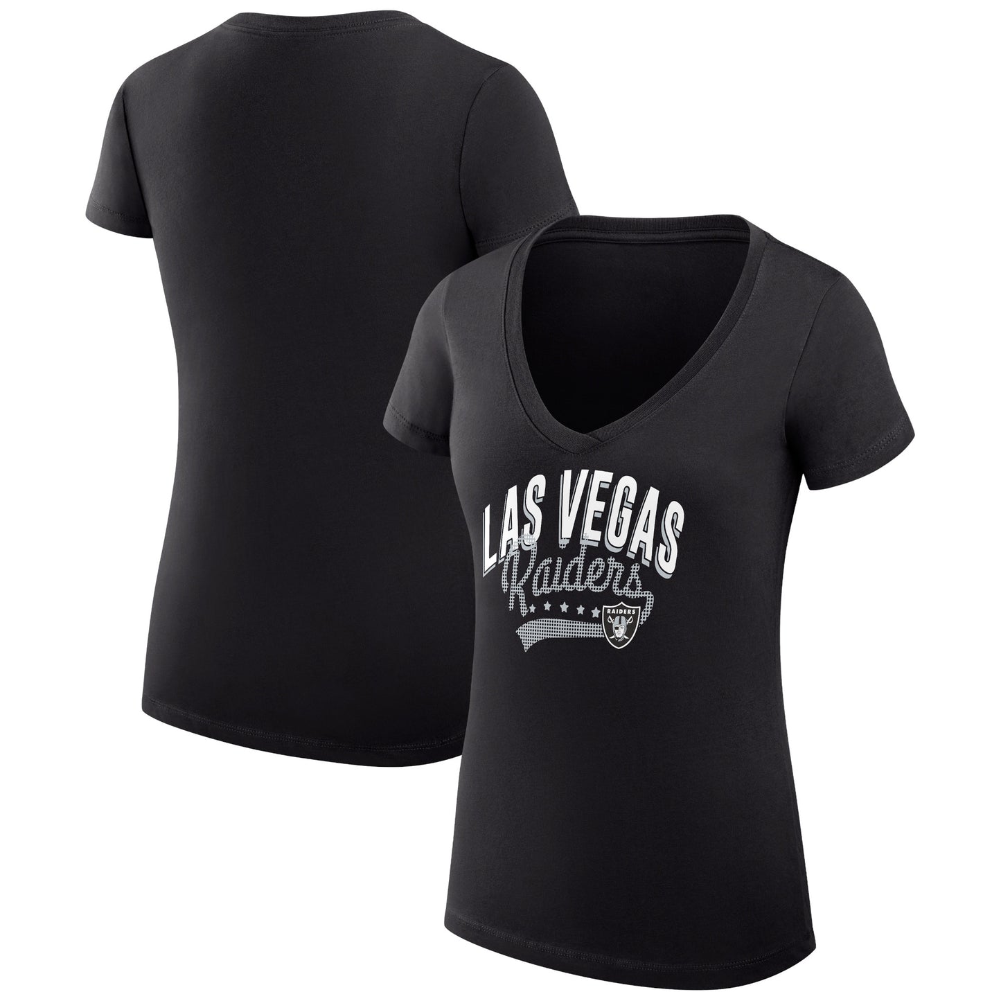 Women's G-III 4Her by Carl Banks Black Las Vegas Raiders Filigree Logo Lightweight V-Neck Fitted T-Shirt