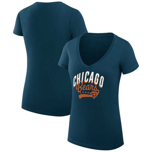 Women's G-III 4Her by Carl Banks Navy Chicago Bears Filigree Logo Lightweight V-Neck Fitted T-Shirt