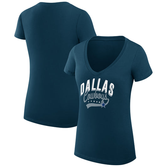 Women's G-III 4Her by Carl Banks Navy Dallas Cowboys Filigree Logo Lightweight V-Neck Fitted T-Shirt