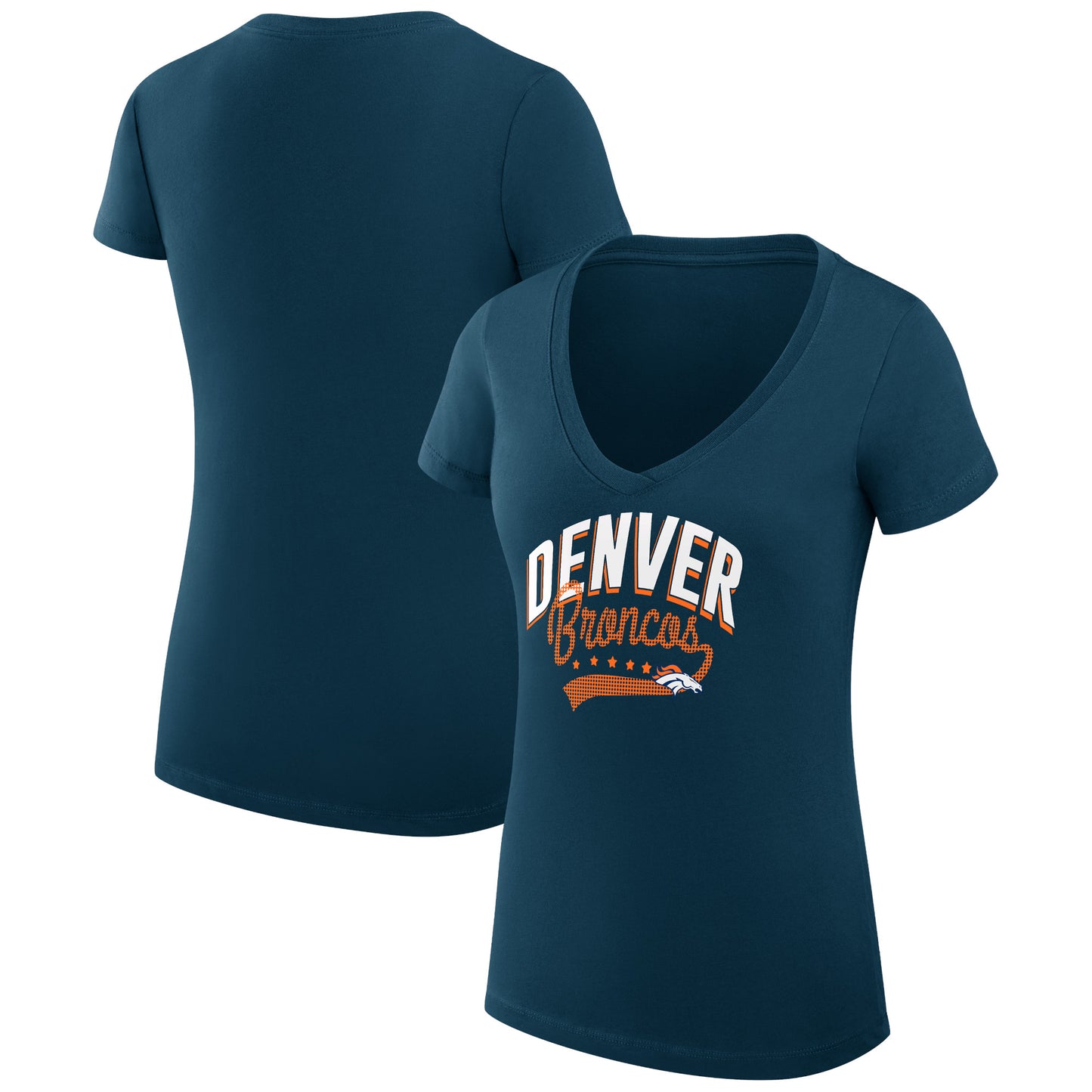 Women's G-III 4Her by Carl Banks Navy Denver Broncos Filigree Logo Lightweight V-Neck Fitted T-Shirt