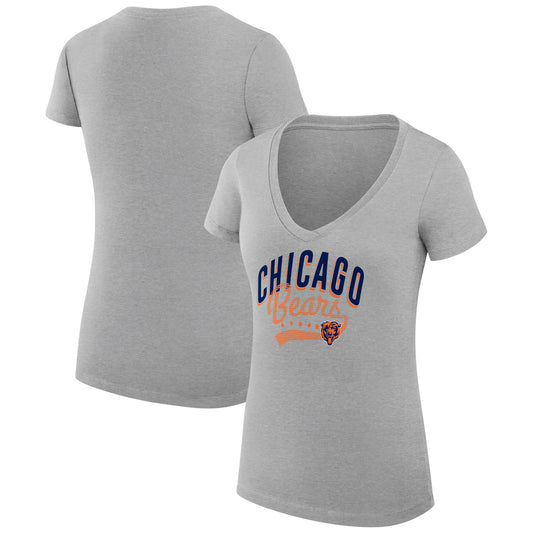 Women's G-III 4Her by Carl Banks Heather Gray Chicago Bears Filigree Logo Lightweight V-Neck Fitted T-Shirt