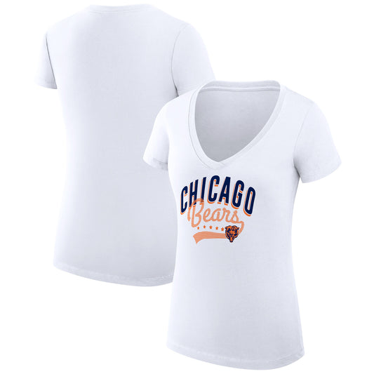 Women's G-III 4Her by Carl Banks White Chicago Bears Filigree Logo Lightweight V-Neck Fitted T-Shirt