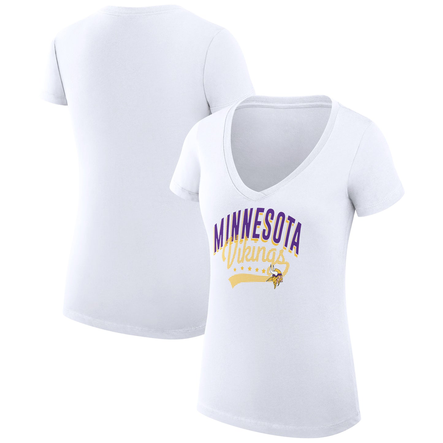 Women's G-III 4Her by Carl Banks White Minnesota Vikings Filigree Logo Lightweight V-Neck Fitted T-Shirt