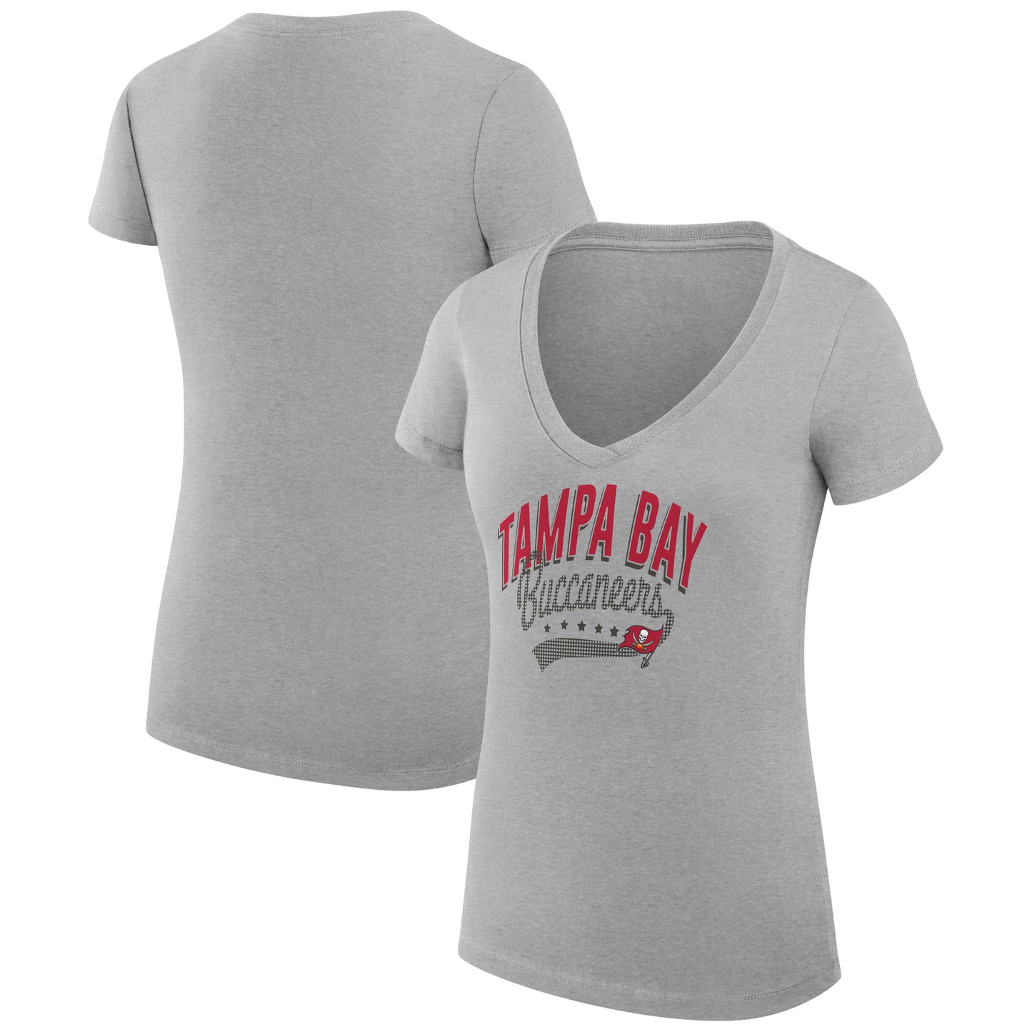 Women's G-III 4Her by Carl Banks Heather Gray Tampa Bay Buccaneers Filigree Logo Lightweight V-Neck Fitted T-Shirt