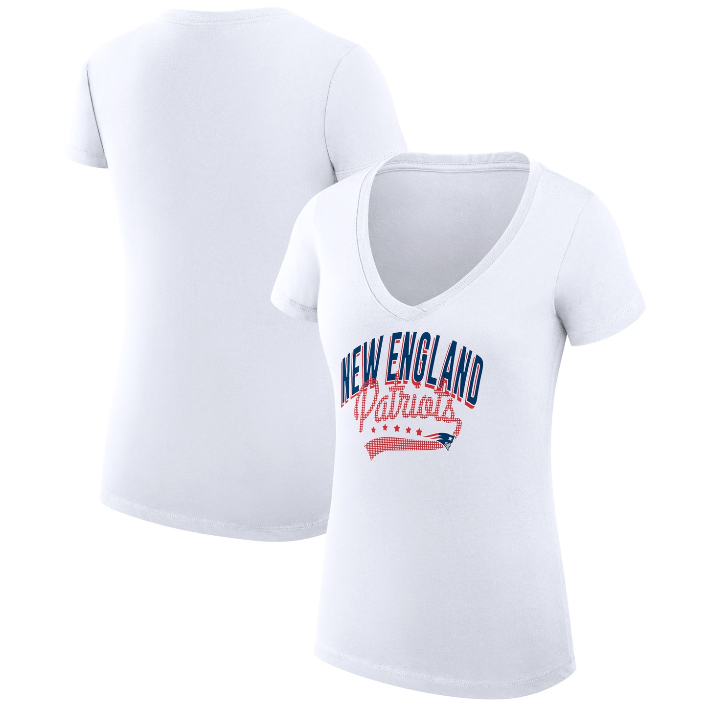 Women's G-III 4Her by Carl Banks White New England Patriots Filigree Logo Lightweight V-Neck Fitted T-Shirt