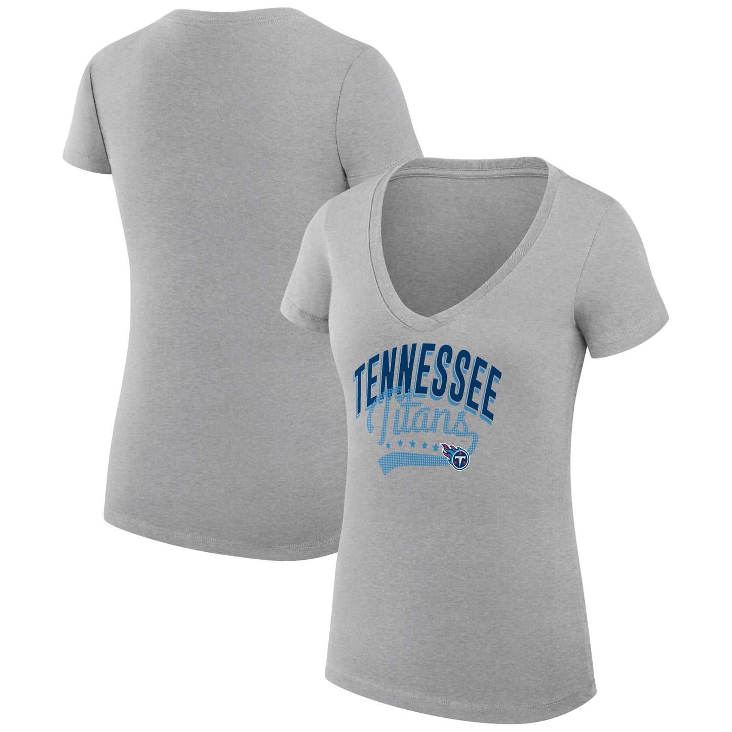 Women's G-III 4Her by Carl Banks Heather Gray Tennessee Titans Filigree Logo Lightweight V-Neck Fitted T-Shirt