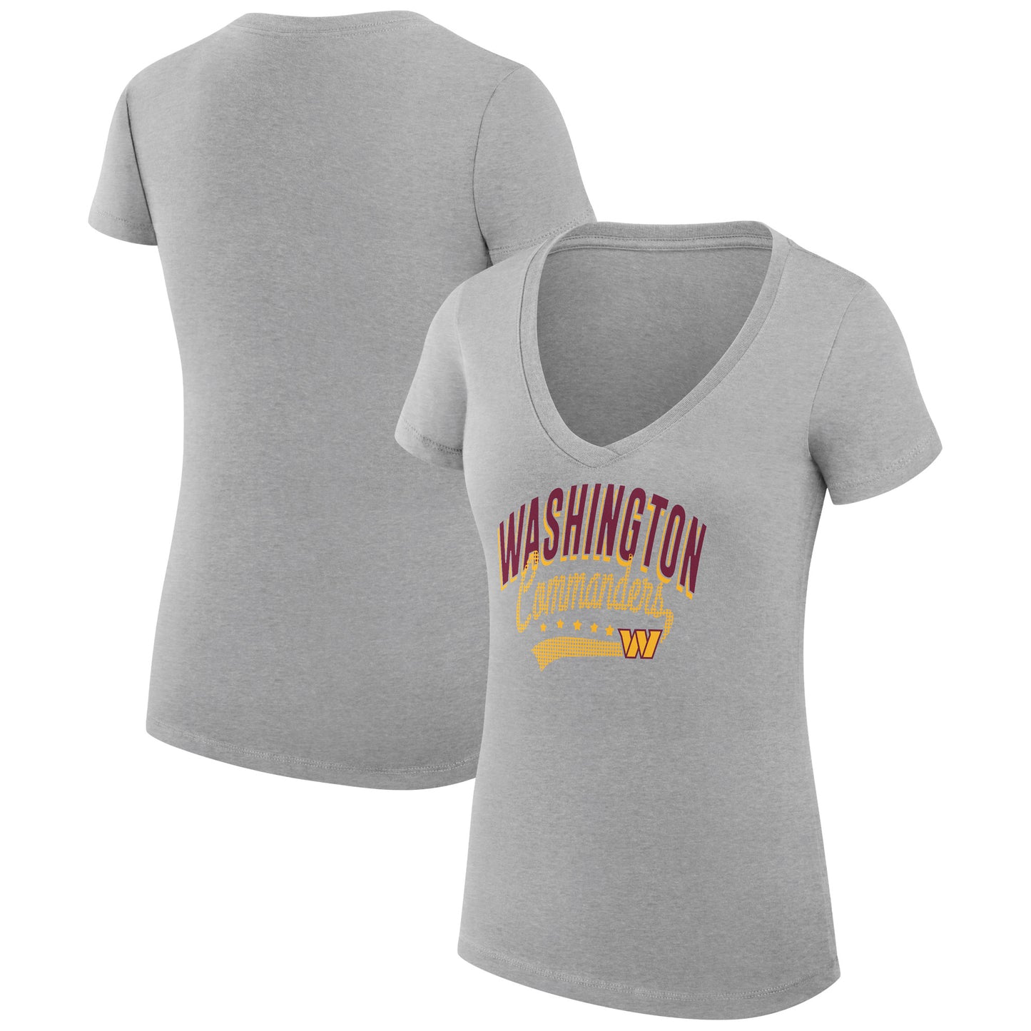 Women's G-III 4Her by Carl Banks Heather Gray Washington Commanders Filigree Logo Lightweight V-Neck Fitted T-Shirt