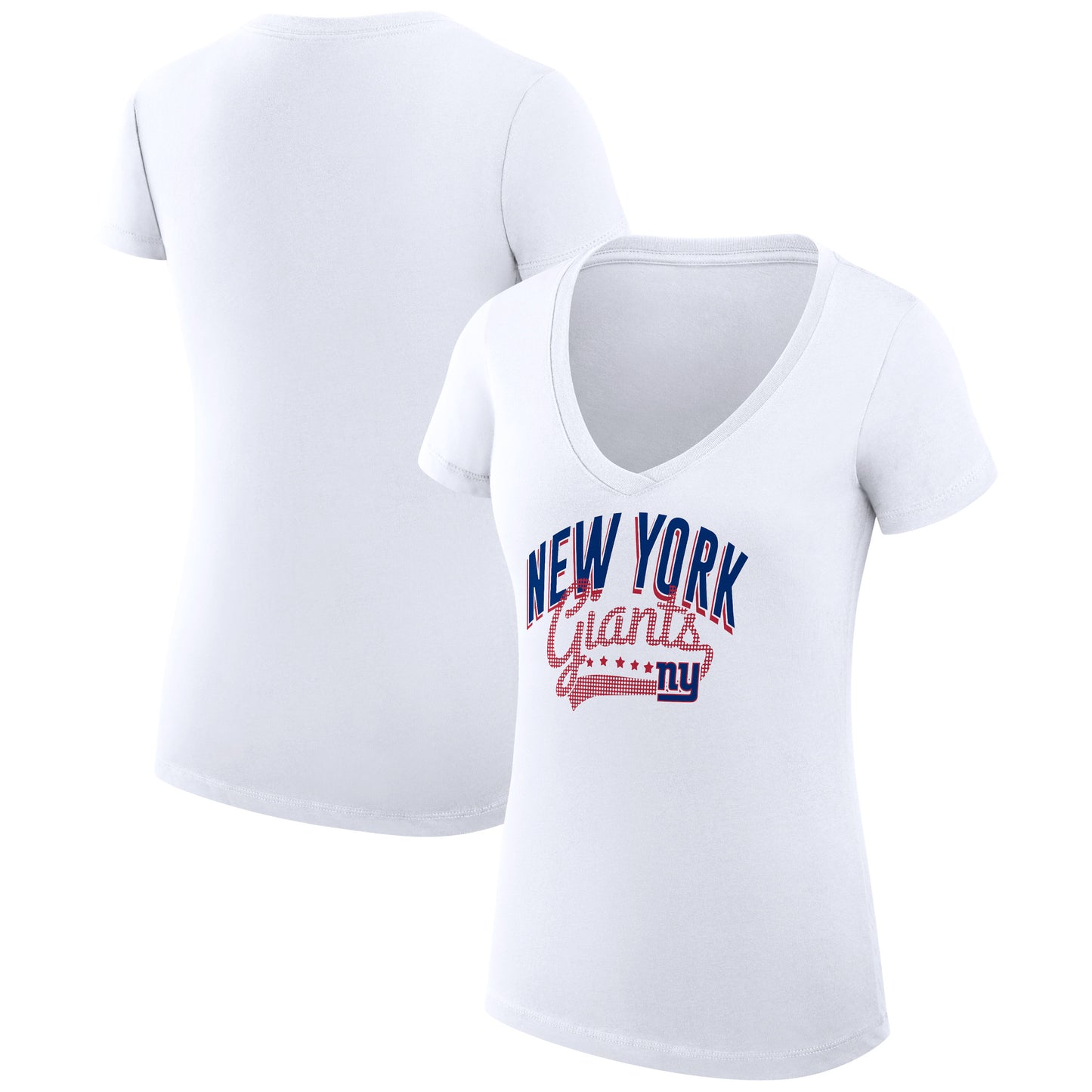 Women's G-III 4Her by Carl Banks White New York Giants Filigree Logo Lightweight V-Neck Fitted T-Shirt