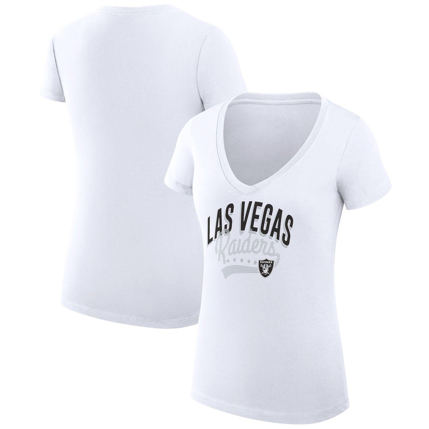 Women's G-III 4Her by Carl Banks White Las Vegas Raiders Filigree Logo Lightweight V-Neck Fitted T-Shirt