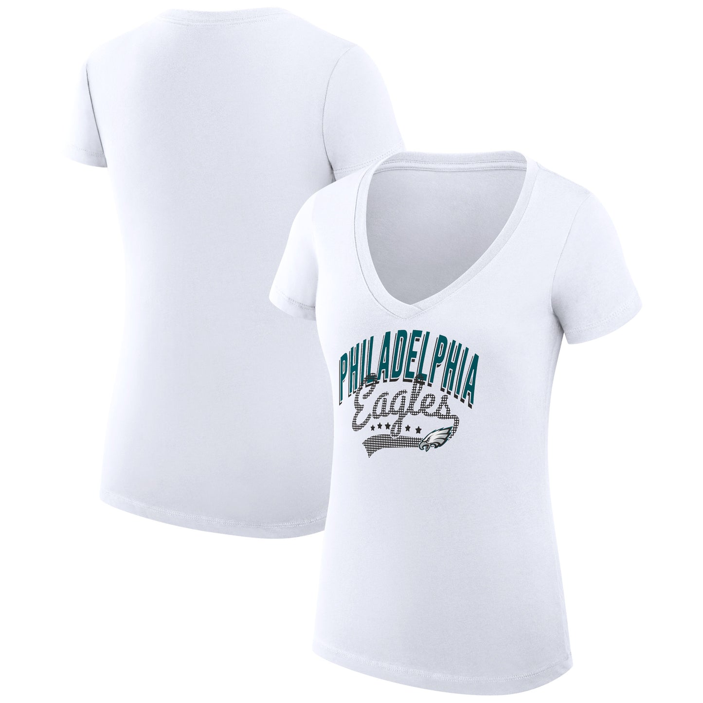 Women's G-III 4Her by Carl Banks White Philadelphia Eagles Filigree Logo Lightweight V-Neck Fitted T-Shirt