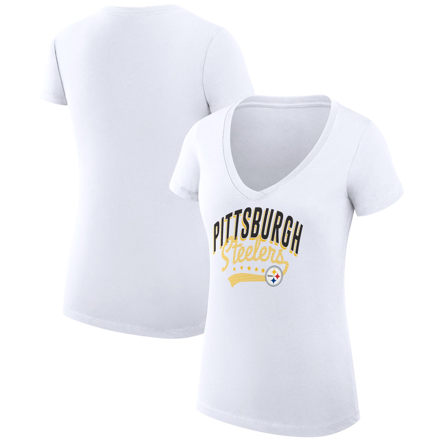 Women's G-III 4Her by Carl Banks White Pittsburgh Steelers Filigree Logo Lightweight V-Neck Fitted T-Shirt