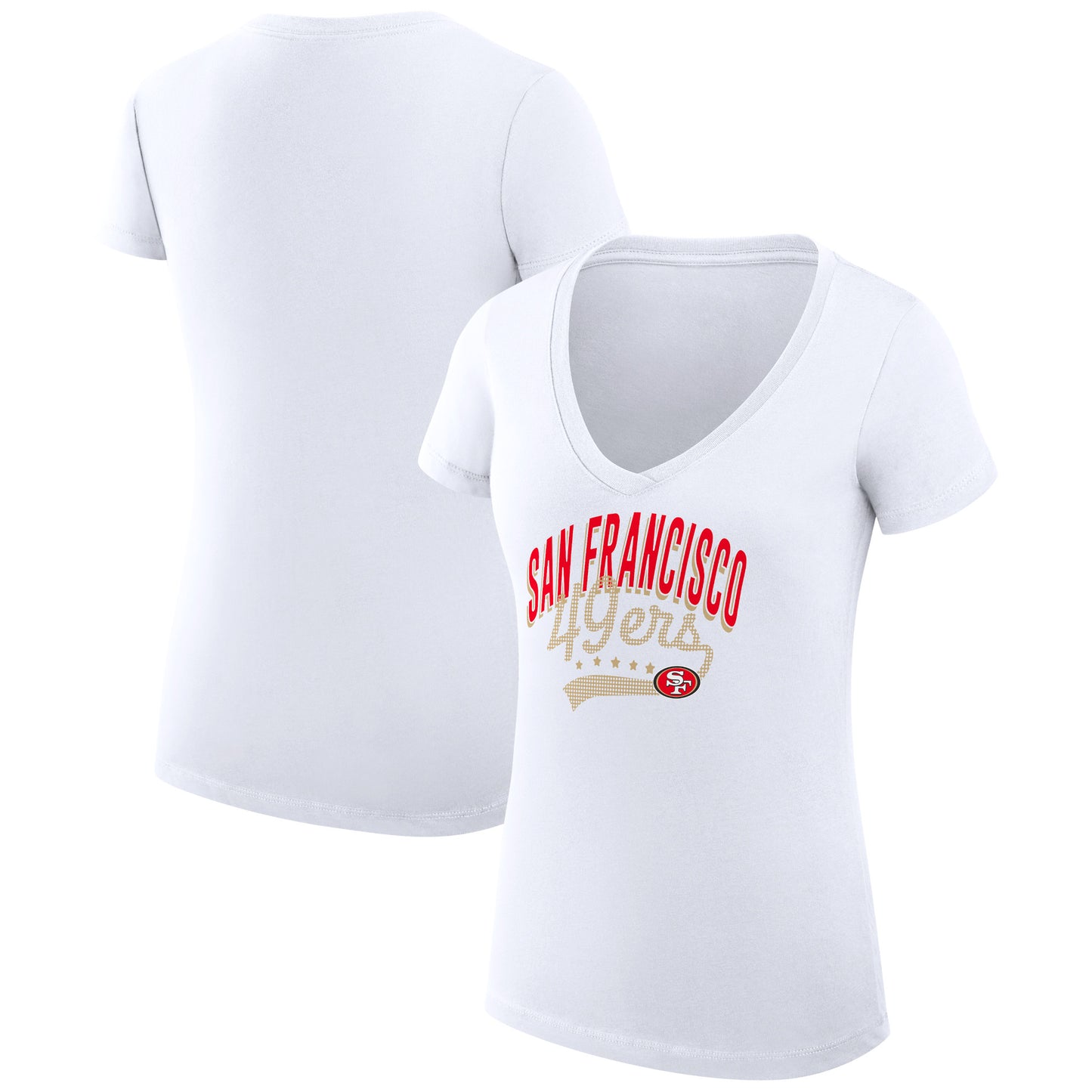 Women's G-III 4Her by Carl Banks White San Francisco 49ers Filigree Logo Lightweight V-Neck Fitted T-Shirt